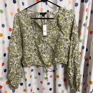 J. Crew Long-Sleeve Linen Crop Top (Tossed Floral) (Size S)